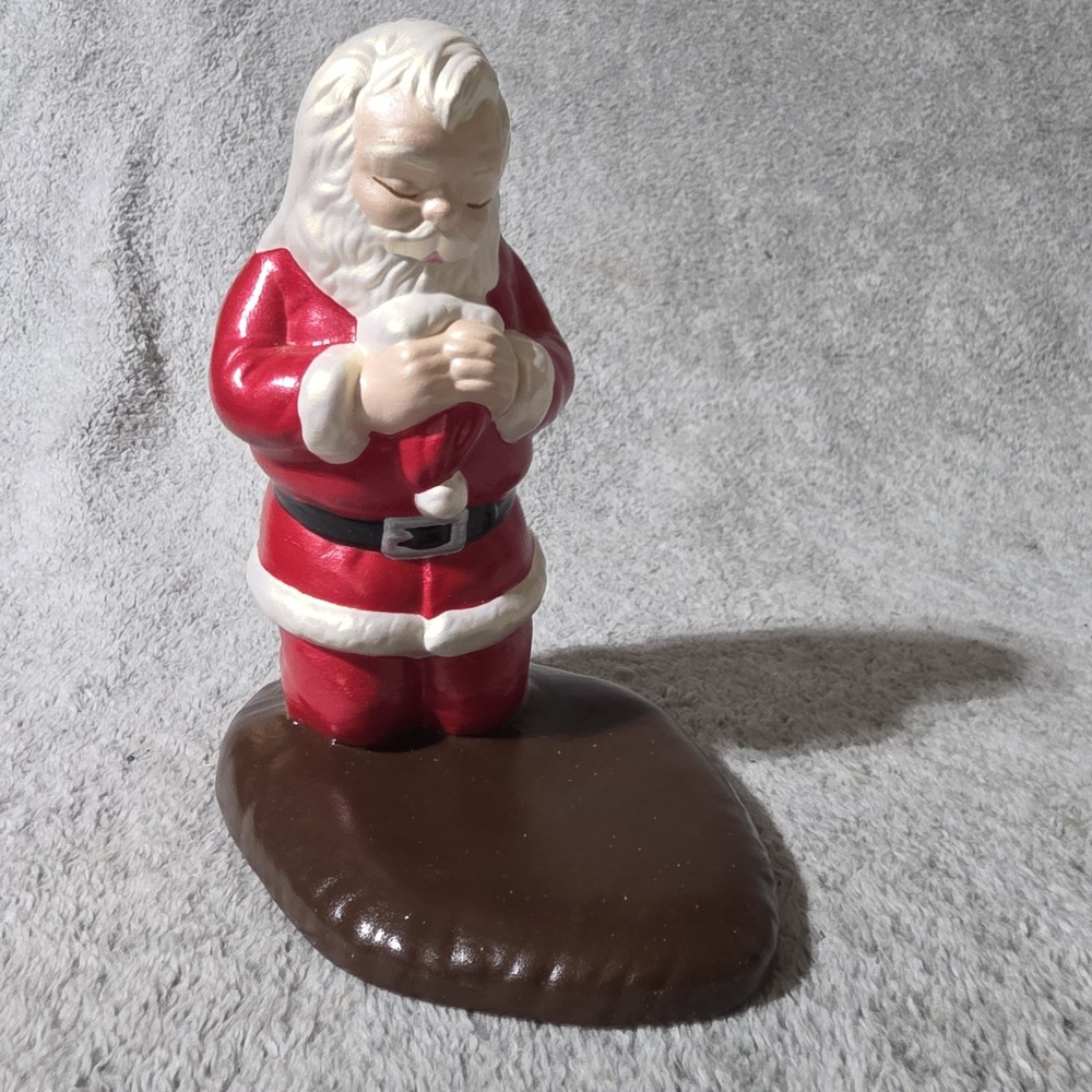 Vintage Kneeling Santa Figurine Hand Painted Ceramic Christmas Decoration